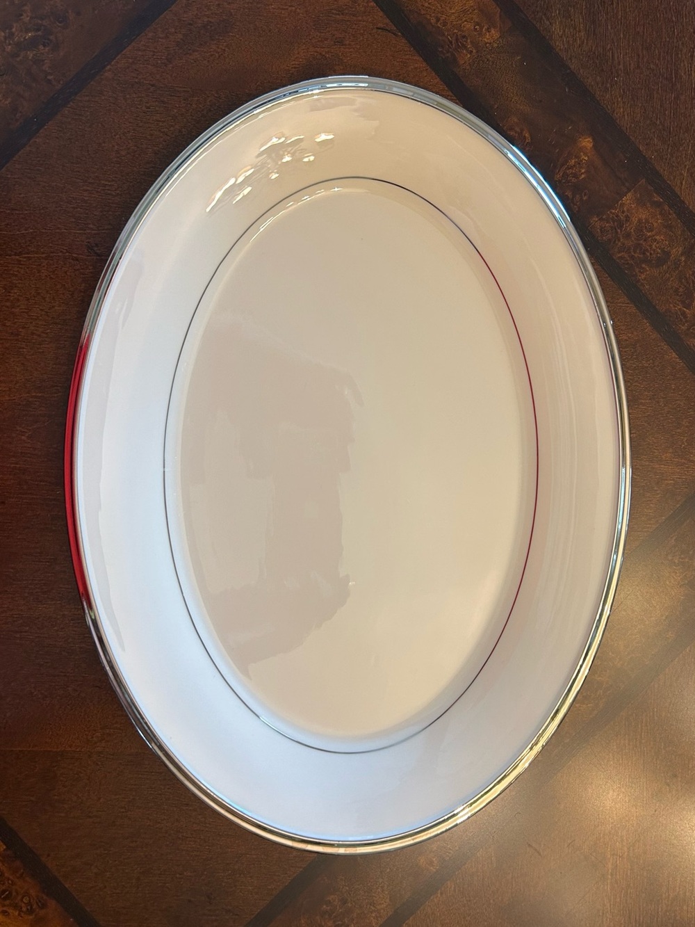 Lenox Solitaire 14” White Oval Serving Platter with Platinum Rim